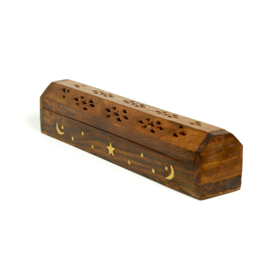 Incense Burner Wooden Box with Storage Moon and Star