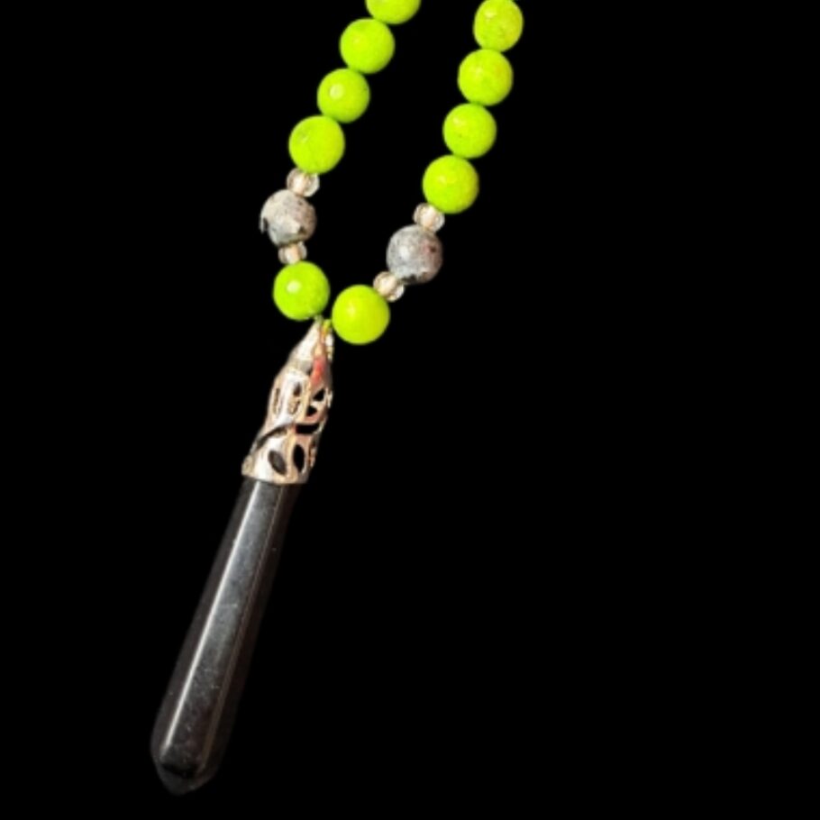Green Apple Neckalace With Obsidian Point