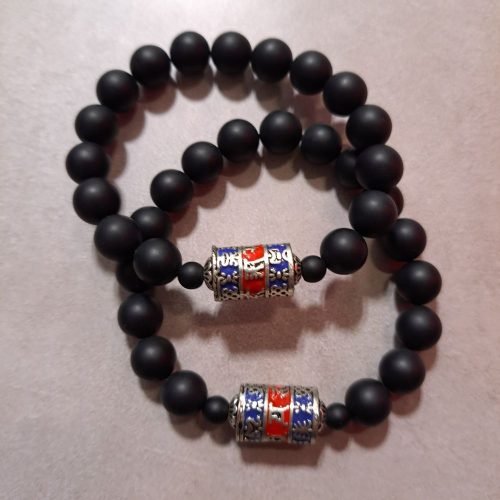 10mm Frosted Onyx Arm Candy with Tibetian Prayer Wheel